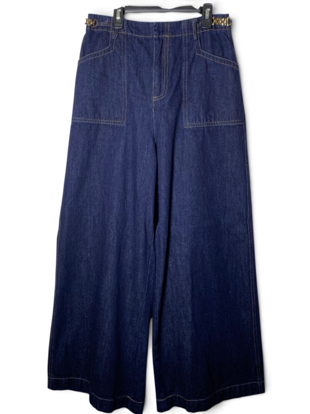Free Market Jeans Womens M Dark Wash Super Wide Leg High Rise Gold Chain Denim - Picture 2 of 15